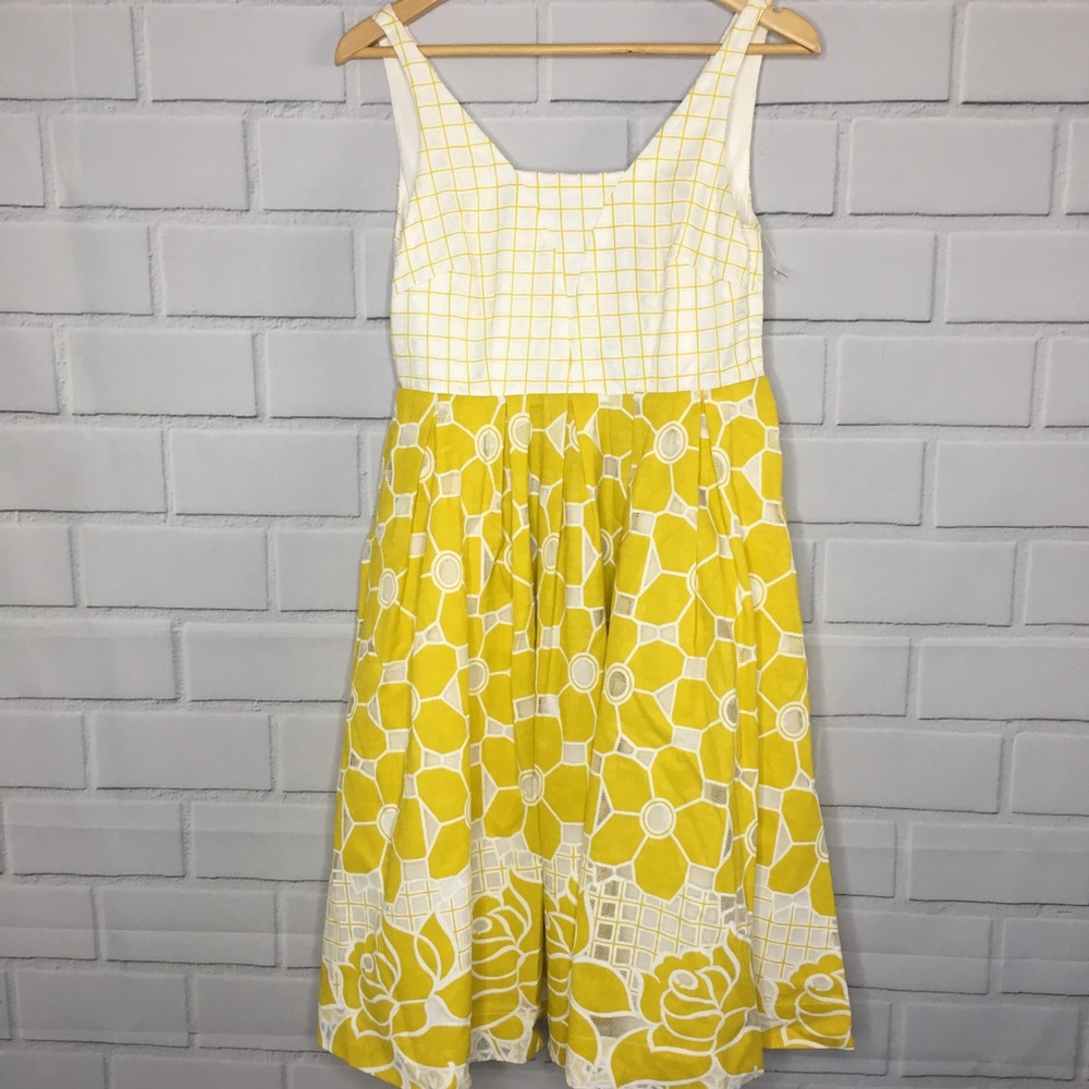Yellow and White Floral Fit-and-Flare Dress